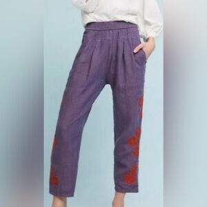 Anthropology Unique Purple Embroidery Pants